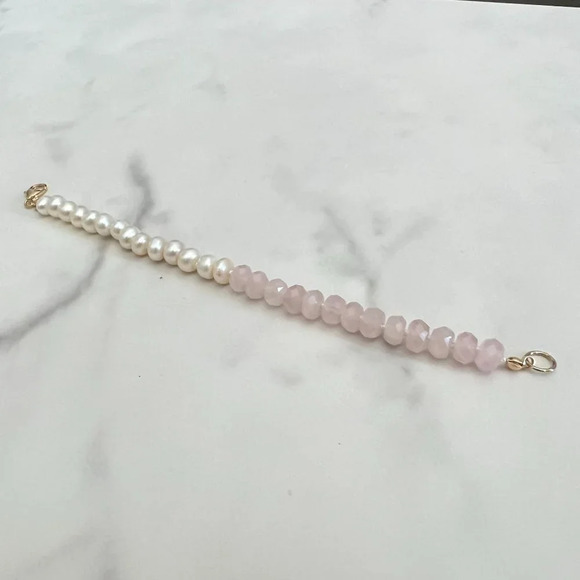 Pearl and Rose Quartz Hand Knotted Beaded Bracelet Gold Filled Clasp - Picture 8 of 9